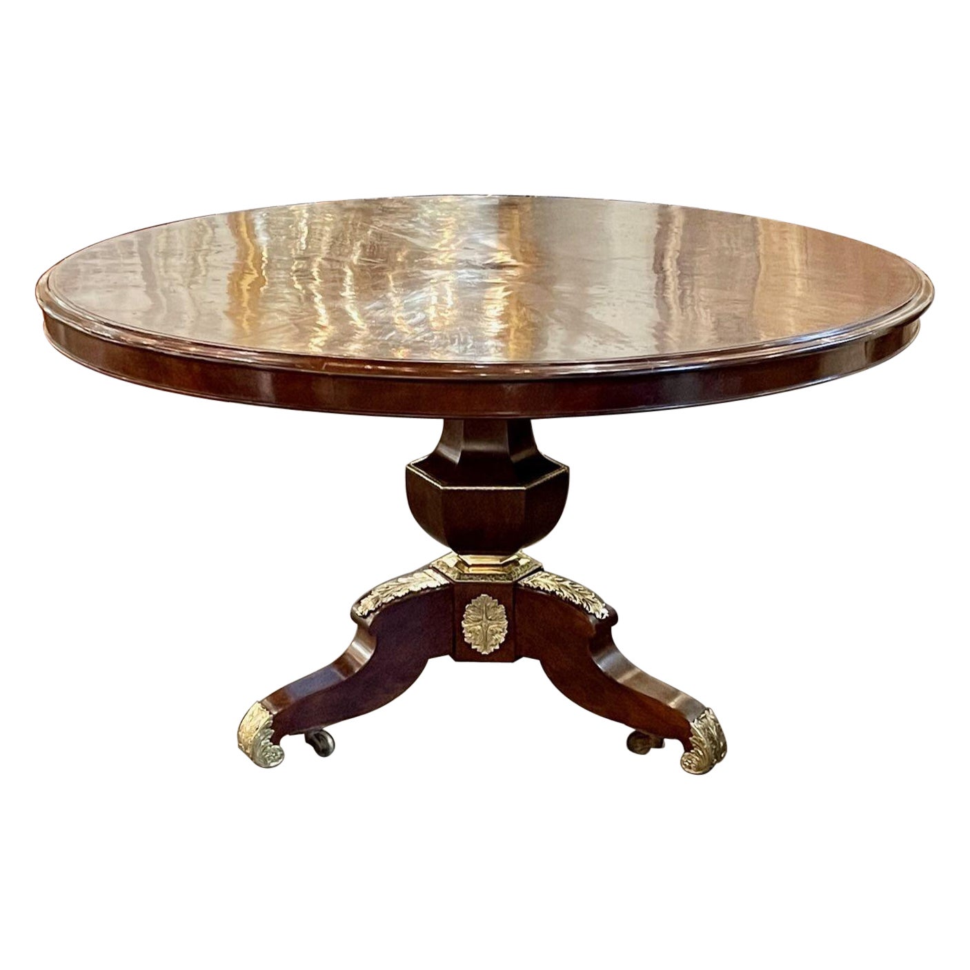 19th Century English Regency Mahogany and Gilt Bronze Mounted Center Table