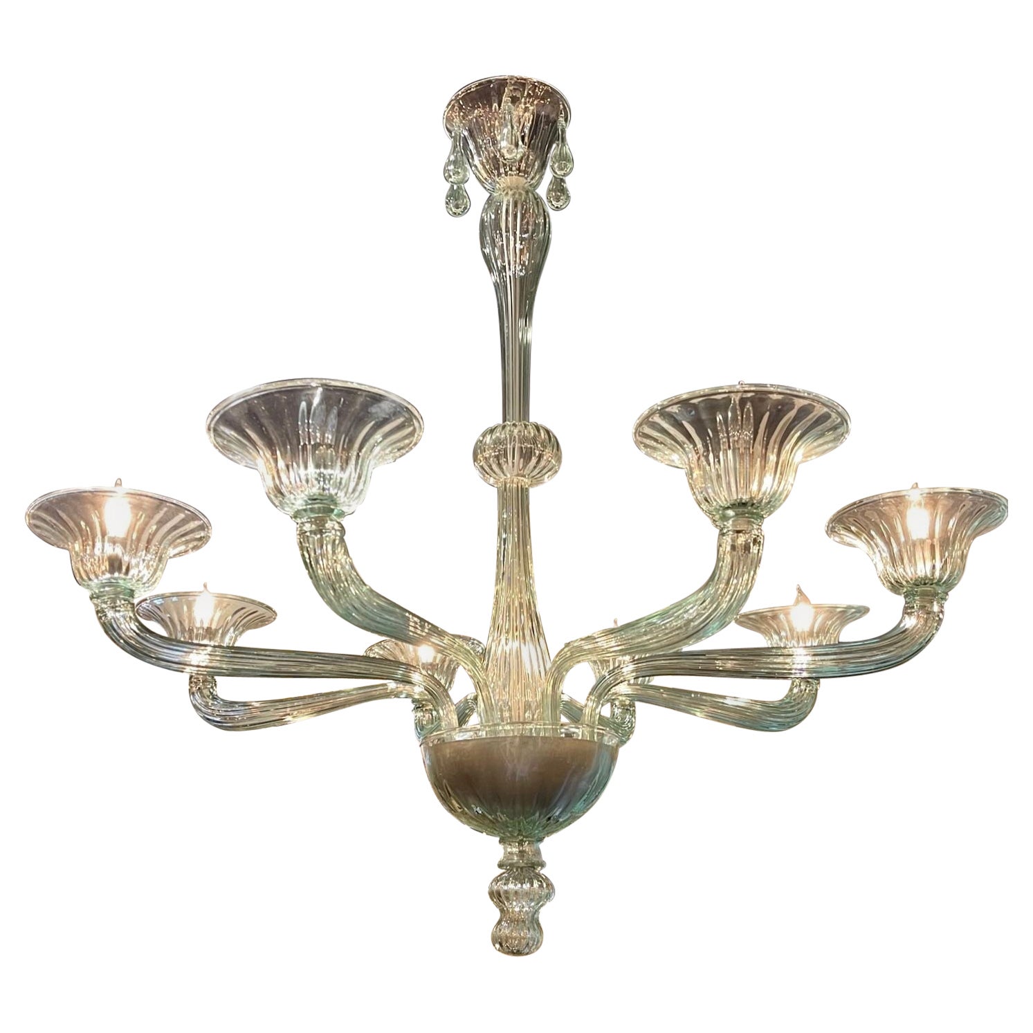 Modern Murano Glass 8 Light Chandelier in Fontana Green