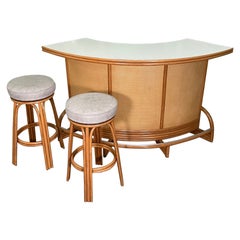 Mid-Century Bamboo Quarter Round Corner Bar