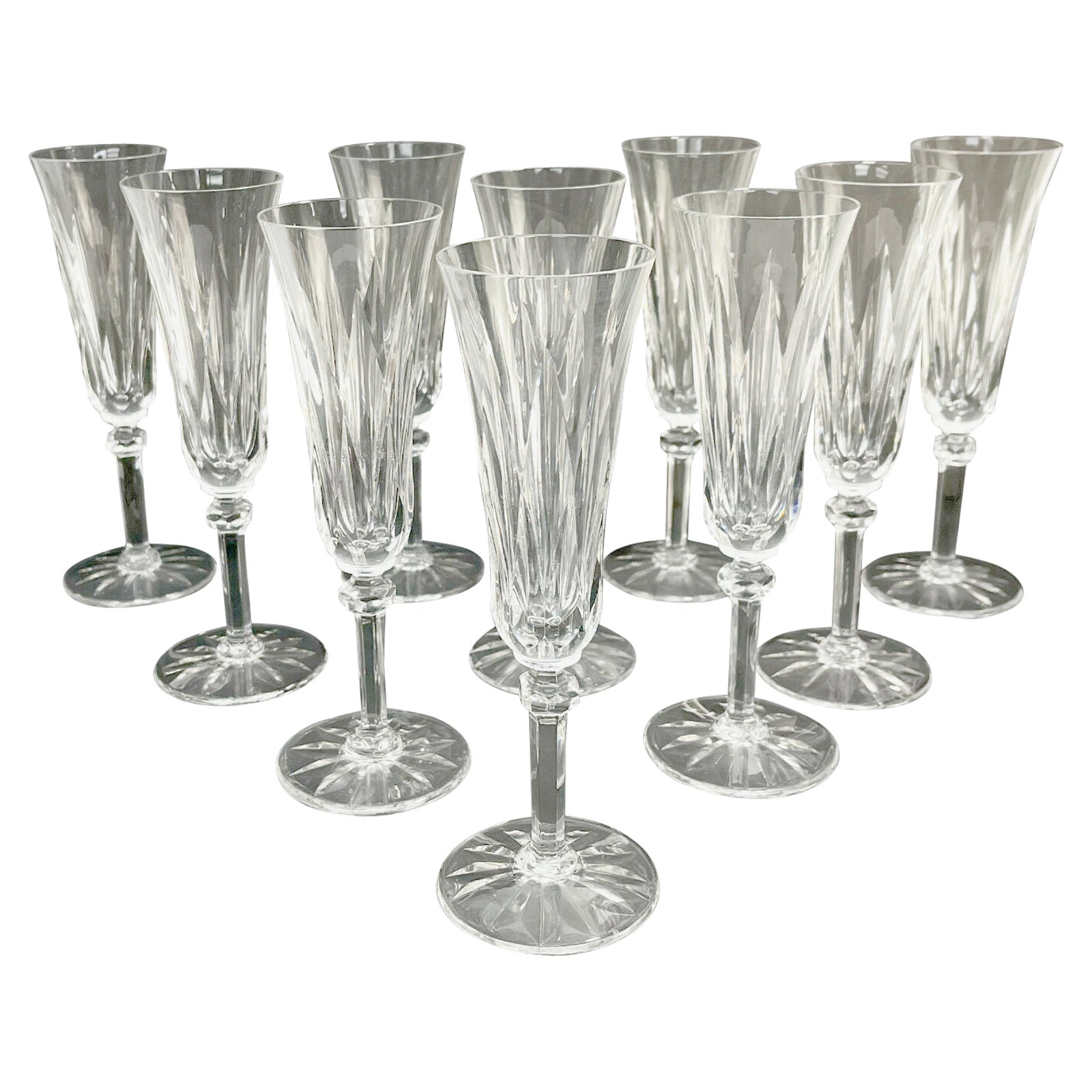 Set of 11 St. Louis France Glass Champagne Flutes in Provence