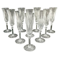 Set of 11 St. Louis France Glass Champagne Flutes in Provence