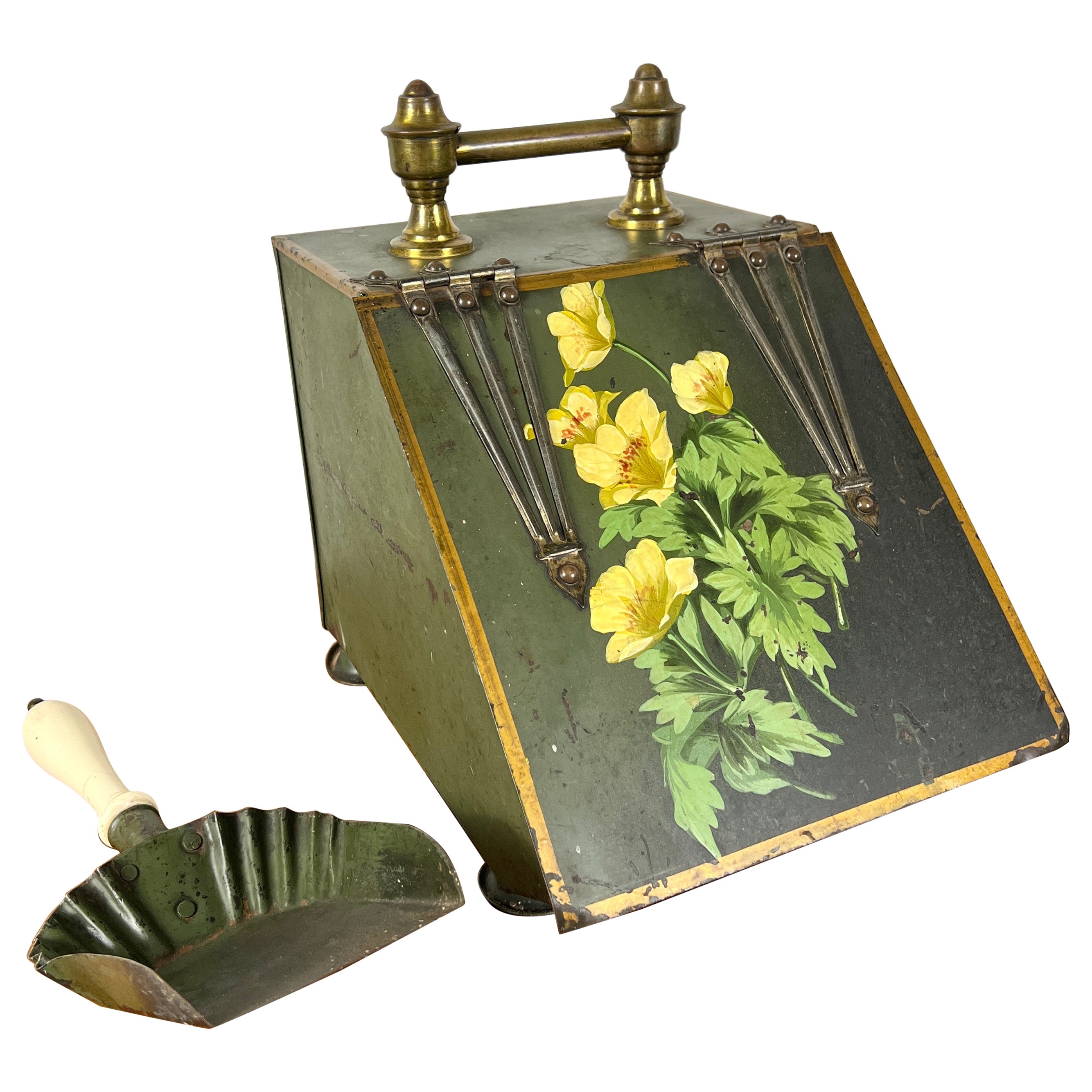 Early 20th Century Tole Painted Coal Box For Sale