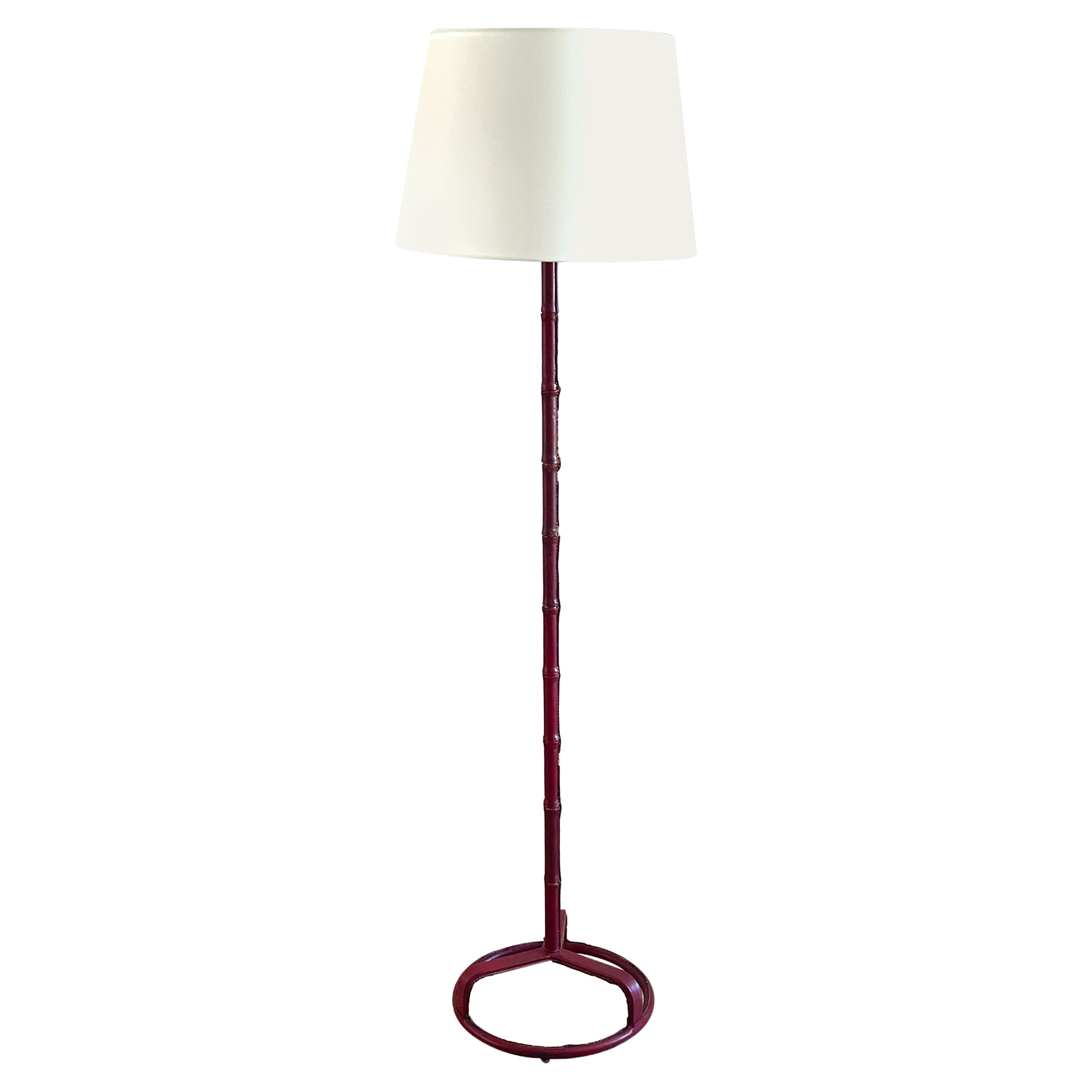 Jacques Adnet Red Leather Floor Lamp For Sale