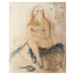 Masood Kohari Ink & Watercolor on Paper of Nude Woman Signed