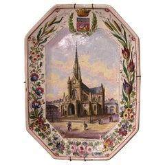 Antique 19th Century French Hand Painted Faience Wall Platter "Eglise St Bernard Paris"