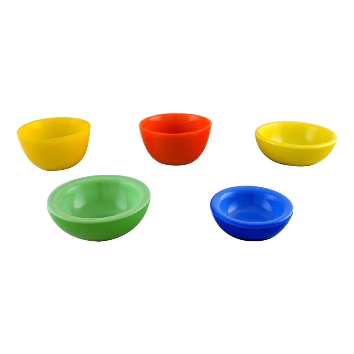 Sven Palmqvist for Orrefors, Set of 5 "Colora" Bowls in Art Glass