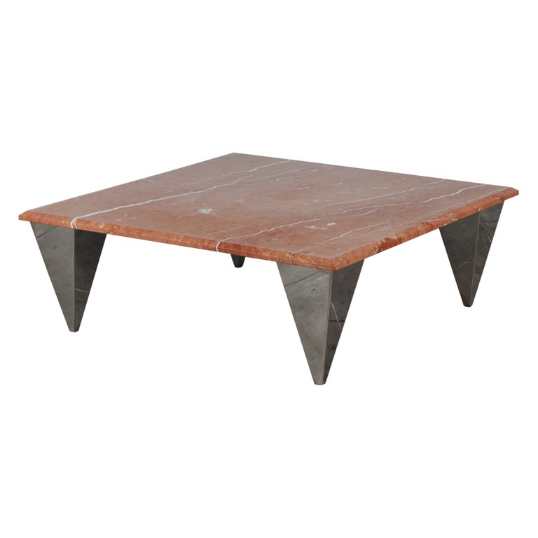 Red Marble Coffee Table with Angular Chrome Legs For Sale at 1stDibs
