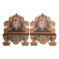 Antique Pair of 19th Century Italian Carved and Hand-Painted Cassapanca Benches