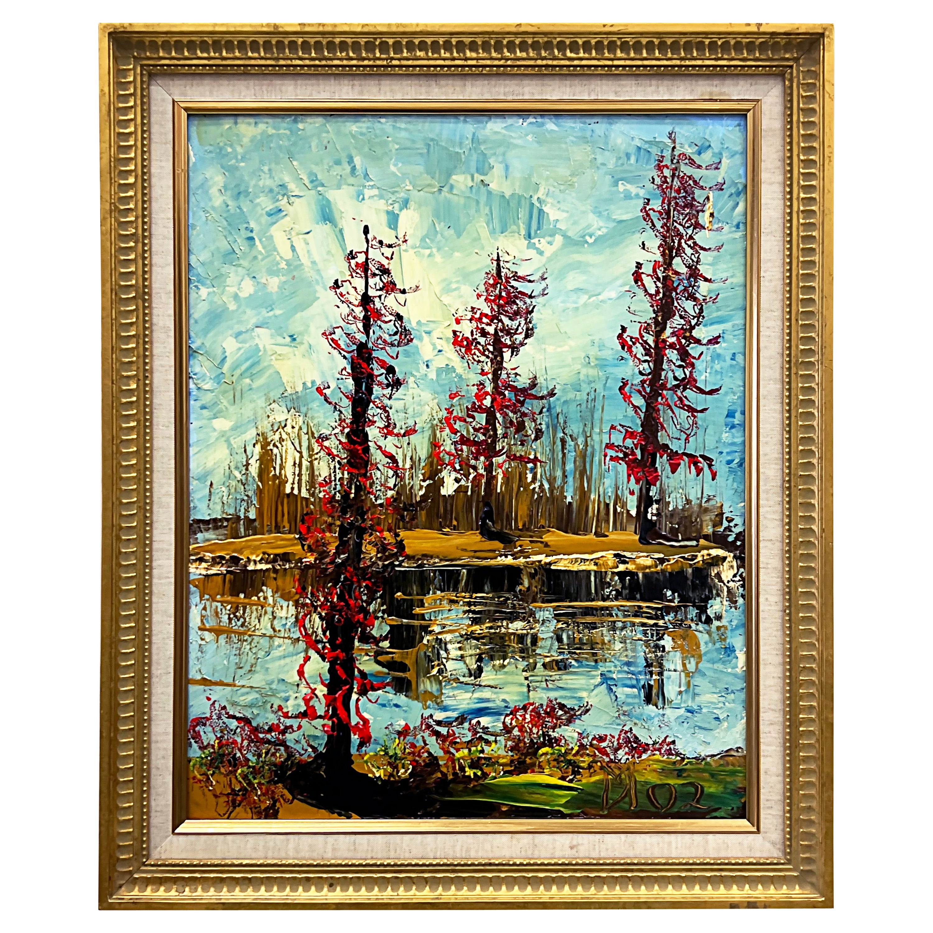 Vintage Abstract Landscape Impasto Oil Painting on Board, Signed For Sale