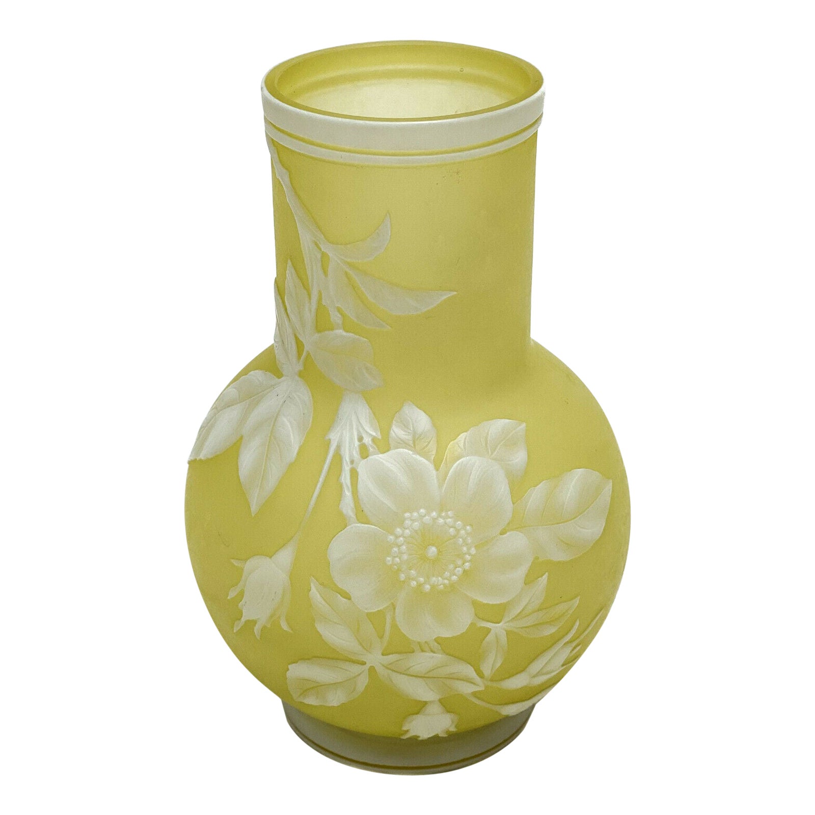 Thomas Webb Cameo Glass White Enamel Vase, circa 1900 For Sale