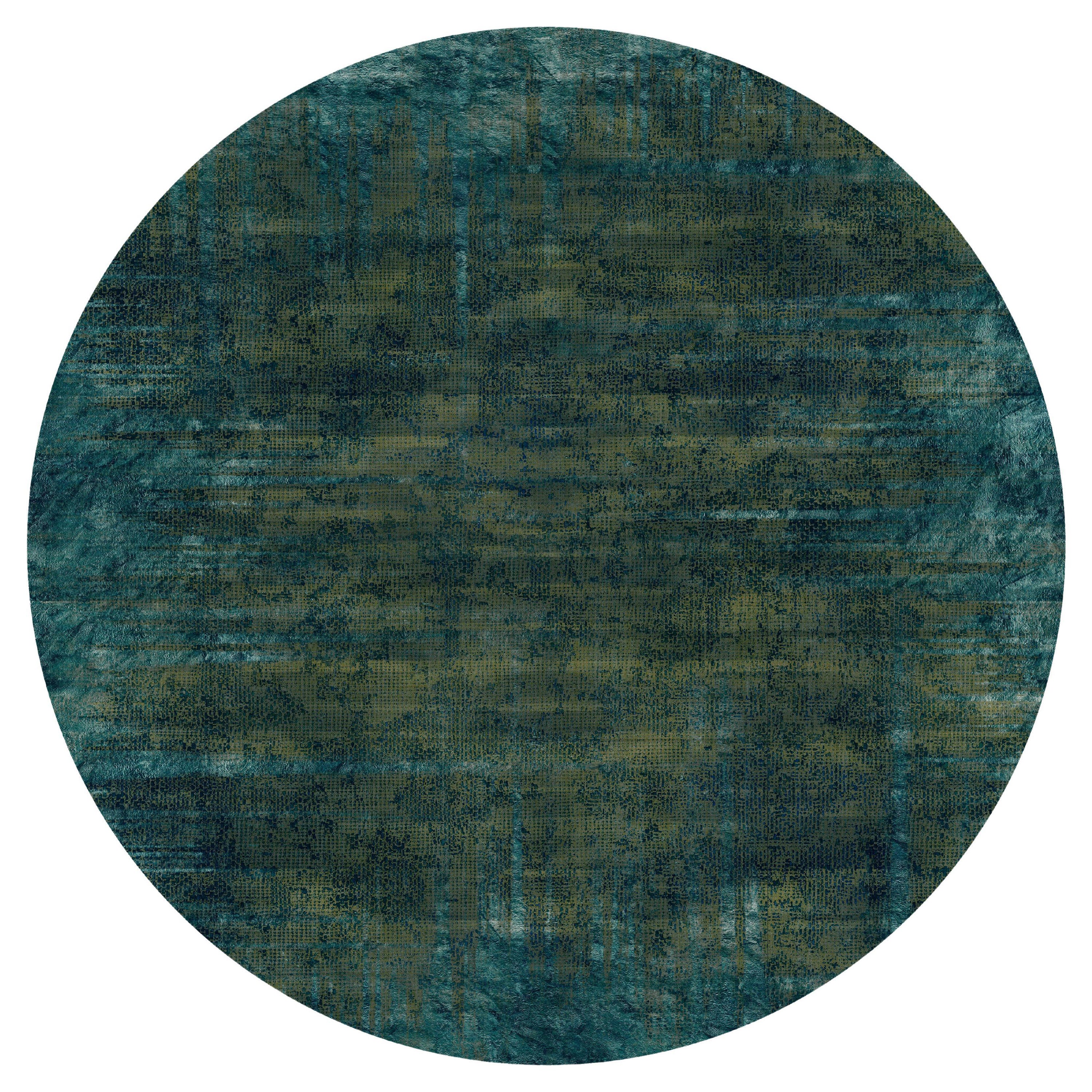 Moooi Small Quiet Collection Patina Moss Round Rug in Wool For Sale