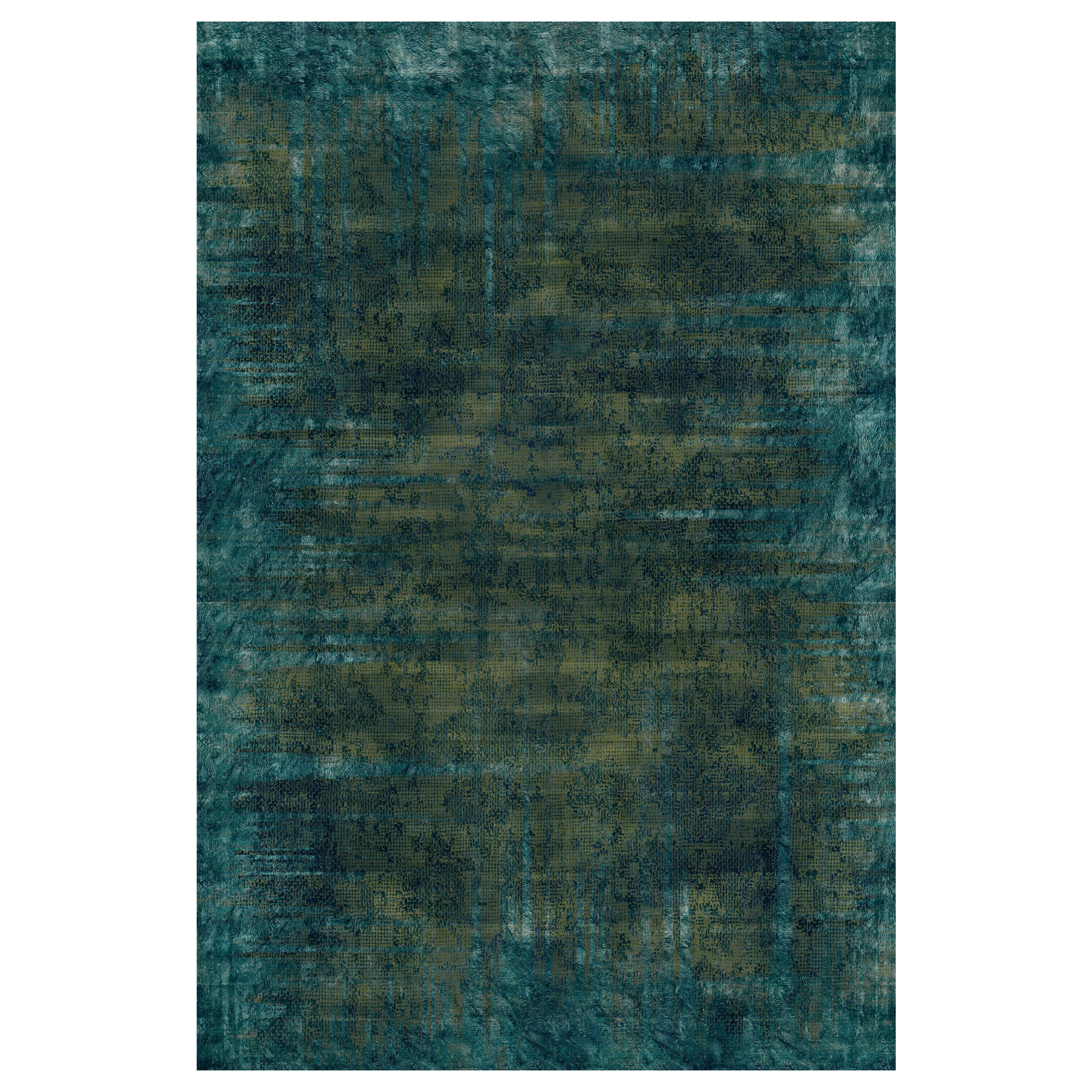 Moooi Small Quiet Collection Patina Moss Rectangle Rug in Wool For Sale