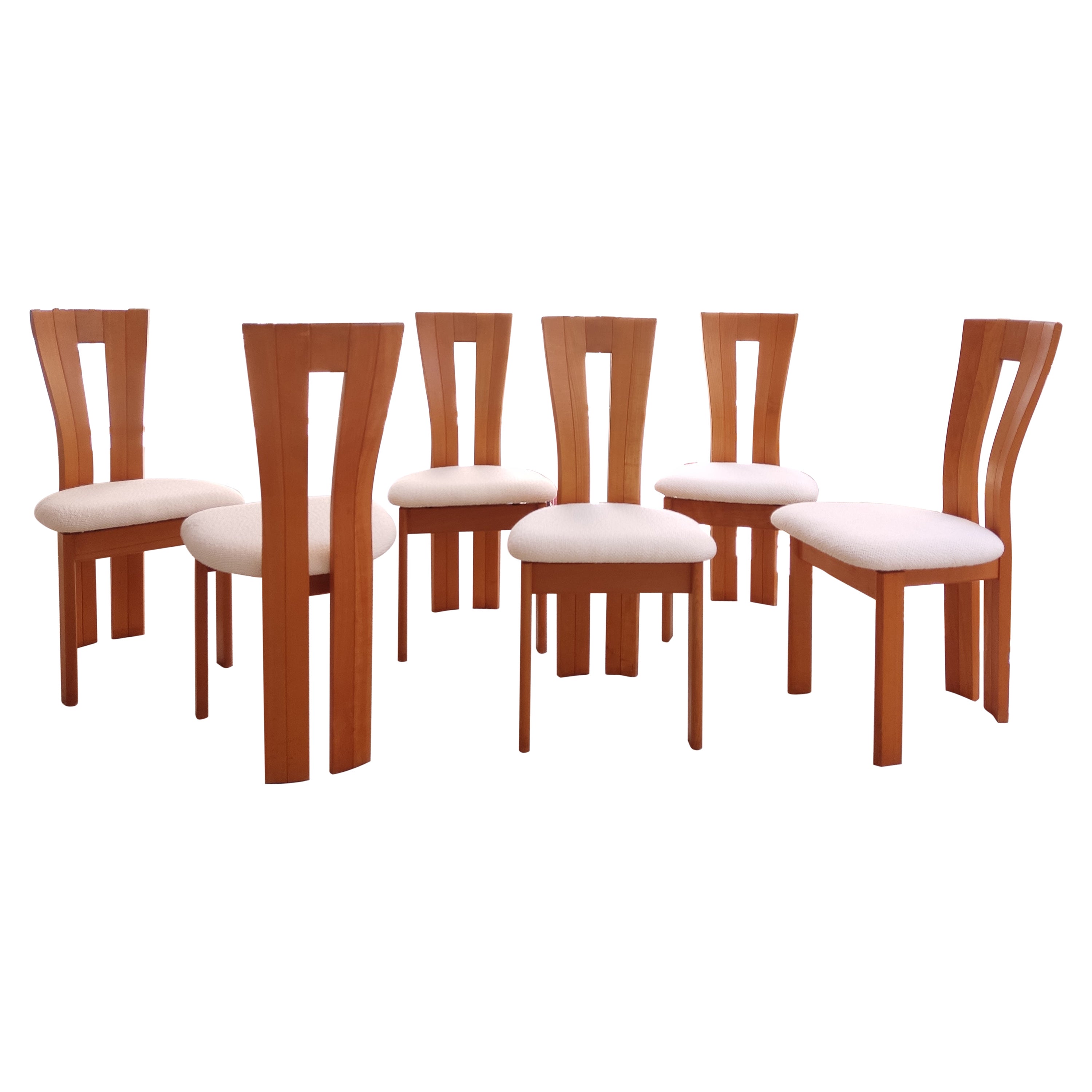 6 Woods and Bouclé Chairs For Sale