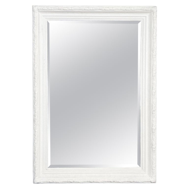 Italian Modern Large Rectangular Mirror with White Wooden Frame, 1990s For Sale