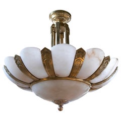  1930s Art Deco Ceiling Lamp in Alabaster and Bronze