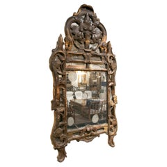 Antique 19th Century Wooden Wall Mirror Hand-Carved with Traces of Gold