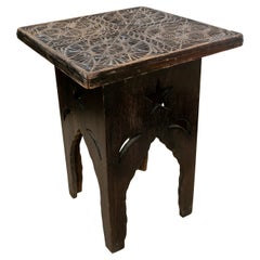 Vintage Wooden Side Table with Hand-Carved Top with Moulds for Making Fabrics