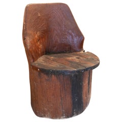 Chair Hand-Carved from Wood in a Single Block 