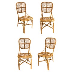 1970s Set of Four Handmade Spanish Bamboo Chairs