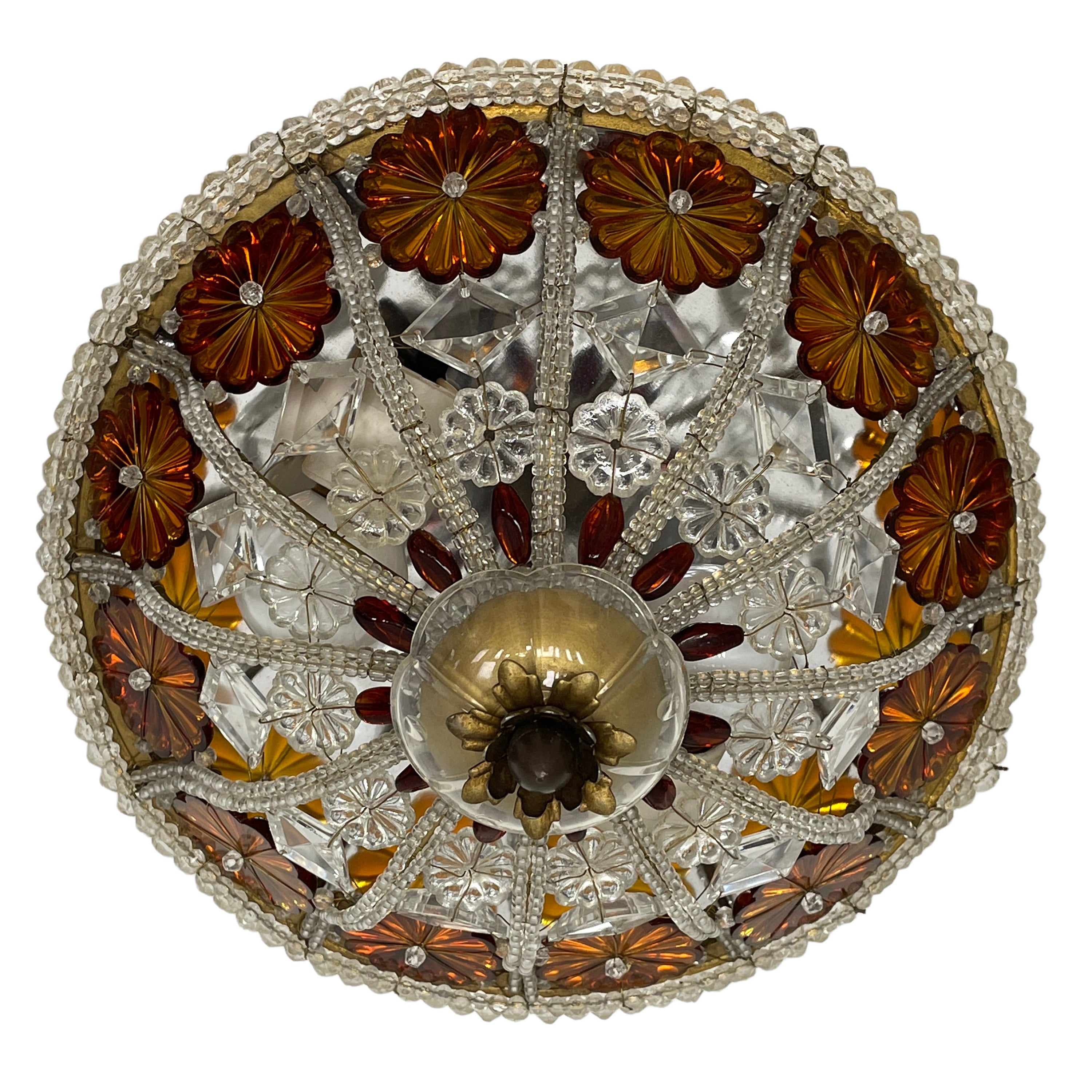 Gorgeous Bagues Beaded Crystal Glass Flush Mount, Midcentury, France, 1950s For Sale