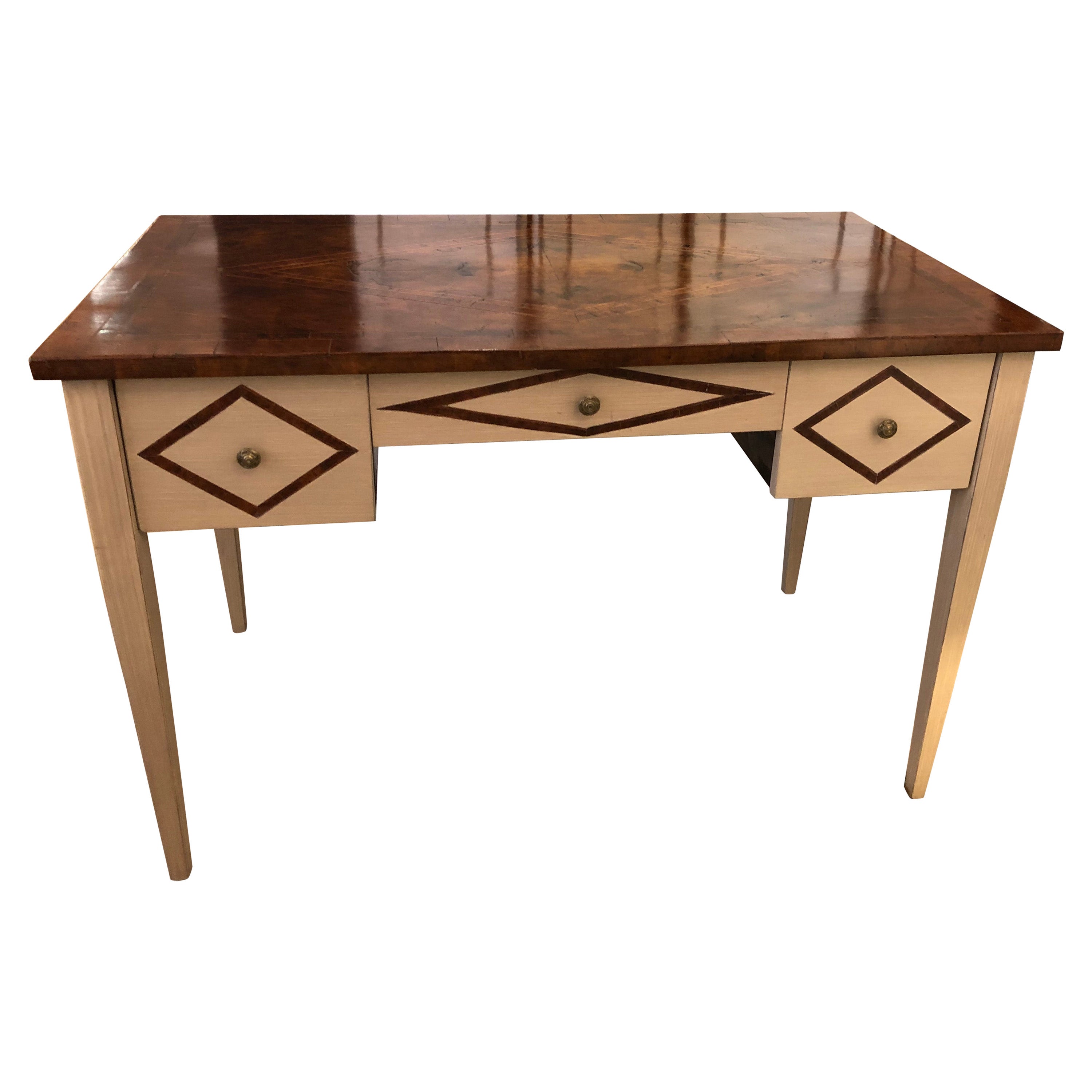 Gorgeous Custom Bennetts Desk with Antiqued Painted Finish and Walnut Top For Sale