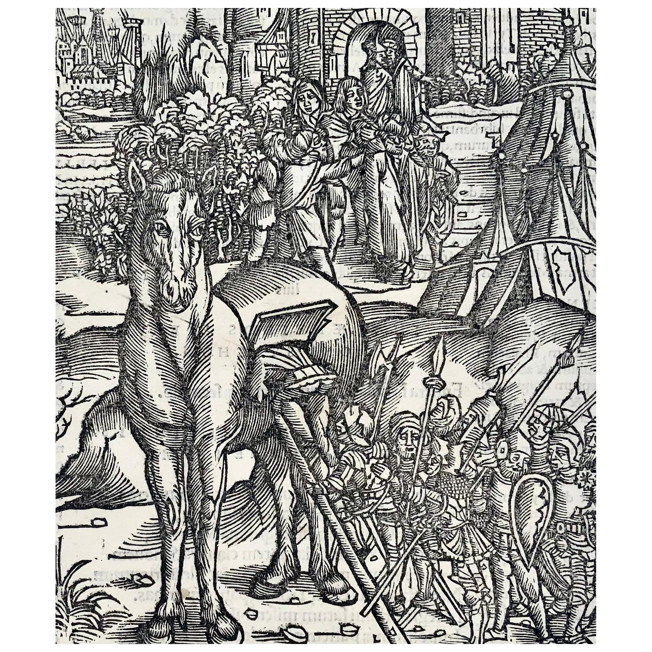 Folio Gruninger Holzschnittblatt aus Virgils Aeneid, Trojanisches Pferd
