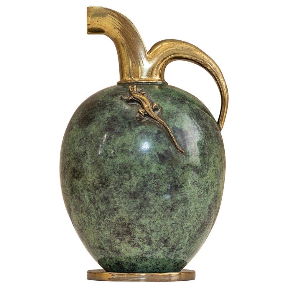 Mid Century Faux Marbre Brass Vase
