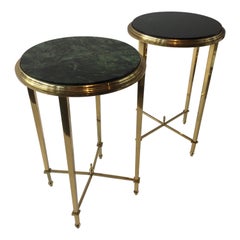Pair of 1980s Brass and Green Marble Round Side Tables
