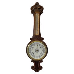 Antique Edwardian Quality Carved Oak Banjo Barometer