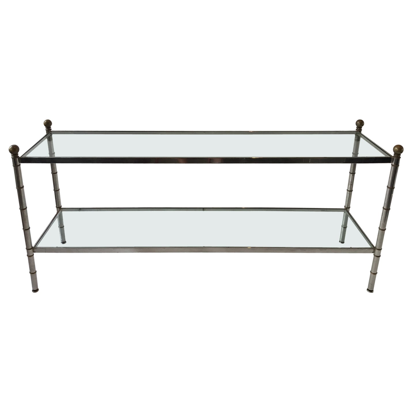 1980s Two Tier Chrome and Brass  Faux Bamboo Console