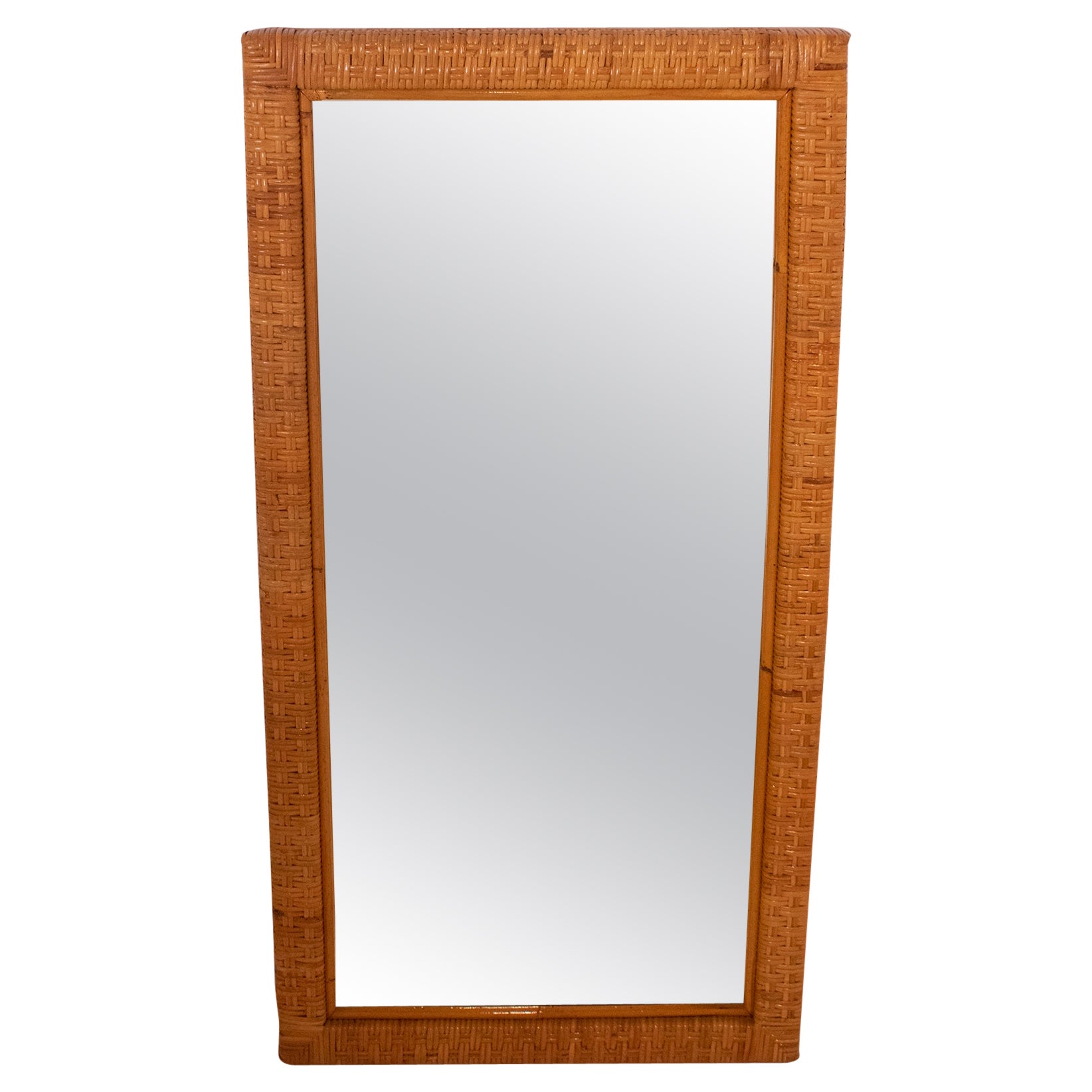 Spanish cane wall mirror, 1970s For Sale