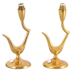 Mid-Century G. Ulrich Set of 2 Golden Brass Table Lamp, 1940s, Italy
