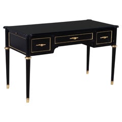 Louis XVI Style High Gloss Black Lacquered Writing Desk