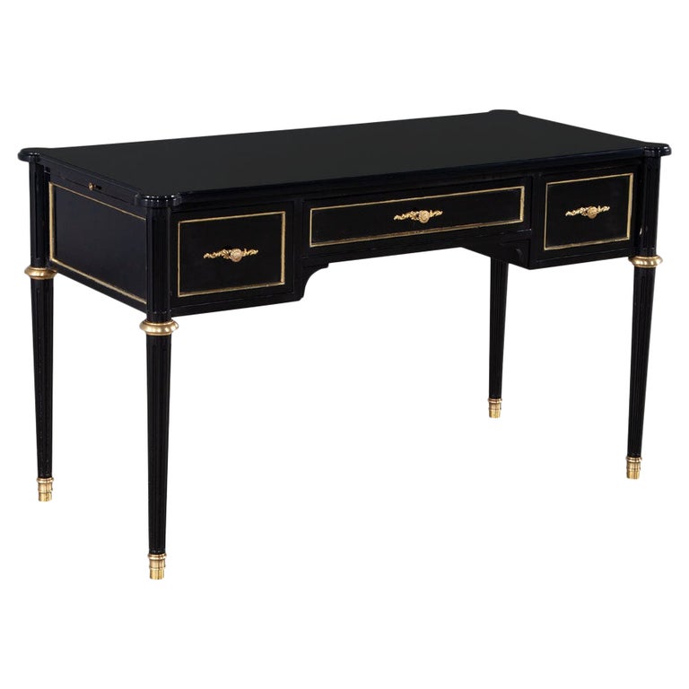 Louis XVI Style High Gloss Black Lacquered Writing Desk For Sale at 1stDibs