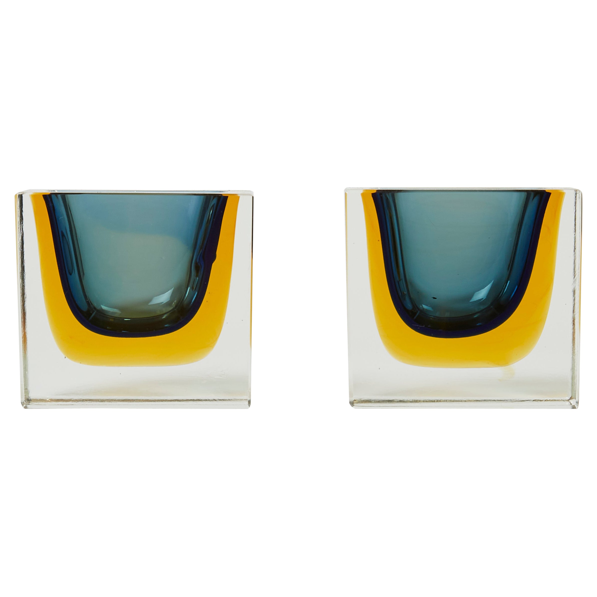 Flavio Poli Pair of Faceted Small Bowls Murano Glass for Seguso 1960 For Sale