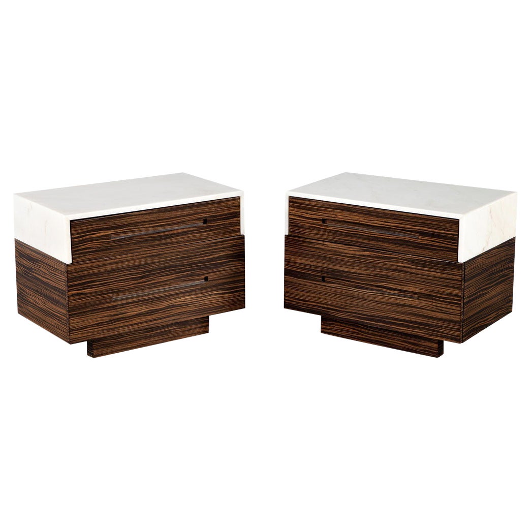 Pair of Marble Top Macassar End Tables