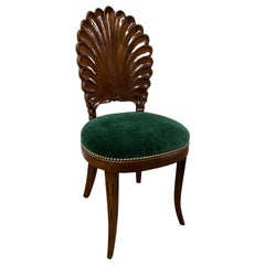 Walnut Grotto Shell Side Chair Upholstered in Green Mohair