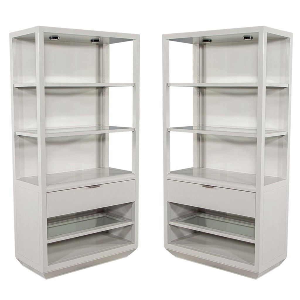 Pair of Modern Gray Bookcase Cabinets For Sale