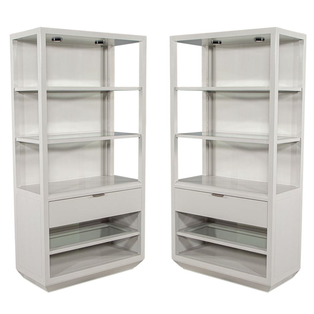 Pair of Modern Gray Bookcase Cabinets