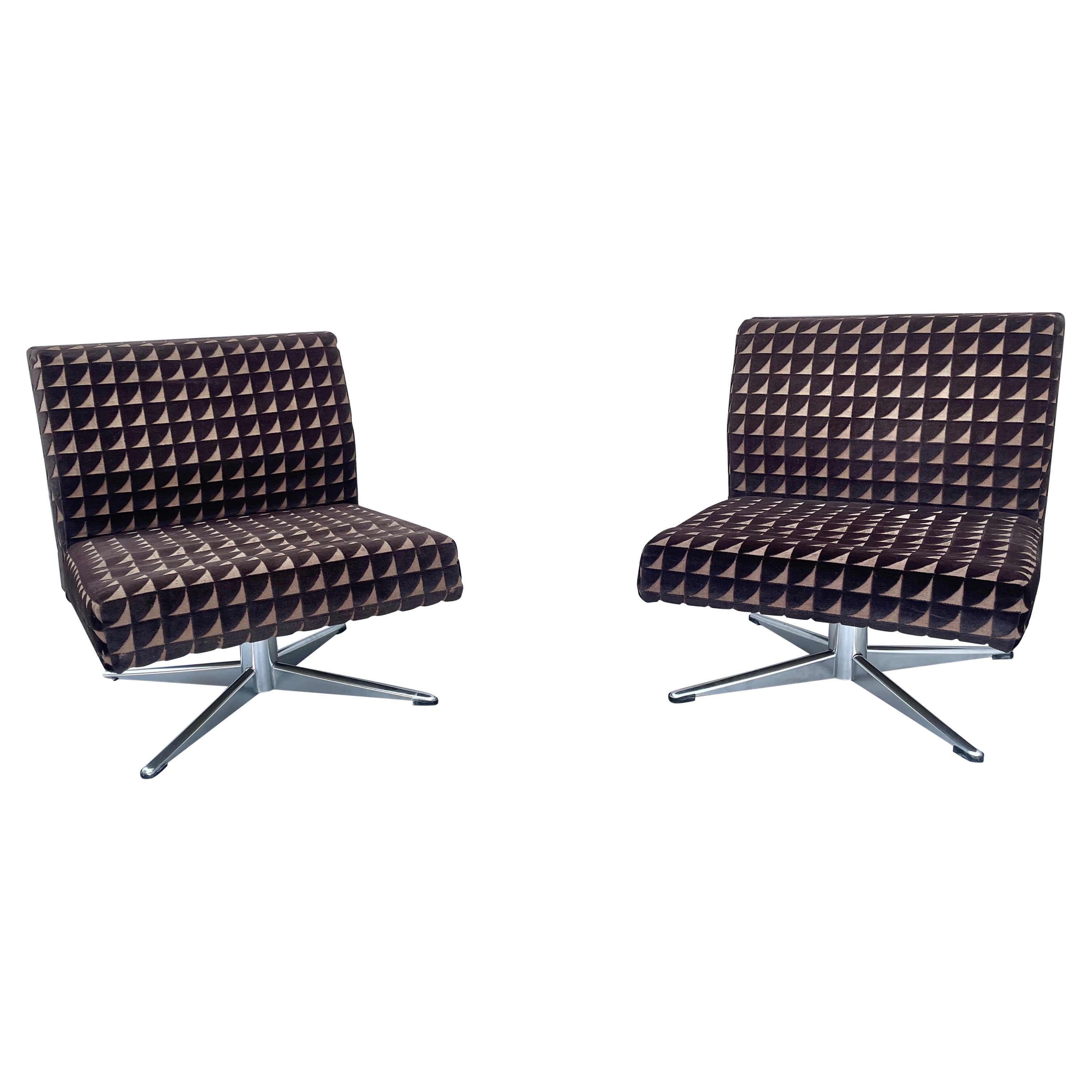 Mid Century Chrome Swivel Lounge Chairs