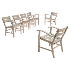 20th Century Central European Oak Garden Chairs, Set of Six
