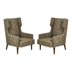 Mid Century Dunbar Style Wing Back Lounge Chairs in Nubby Boucle, 1960