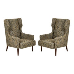 Retro Mid Century Dunbar Style Wing Back Lounge Chairs in Nubby Boucle, 1960