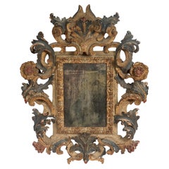 Carved and Polychrome Decorated Italian Rococo Florentine Style Mirror or Frame