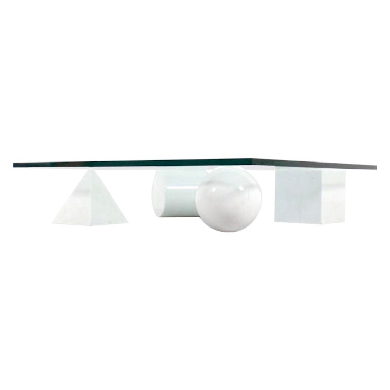 Massimo and Lella Vignelli 'Metaphora' Couchtisch aus Carrara-Marmor und Glas im Angebot