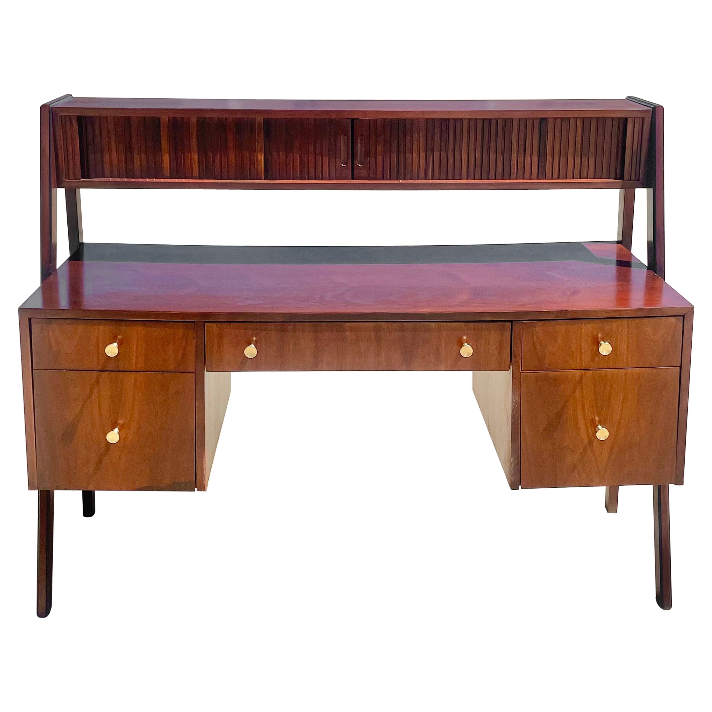 Midcentury Walnut Floating Tambour Desk Attributed to Glenn of California For Sale