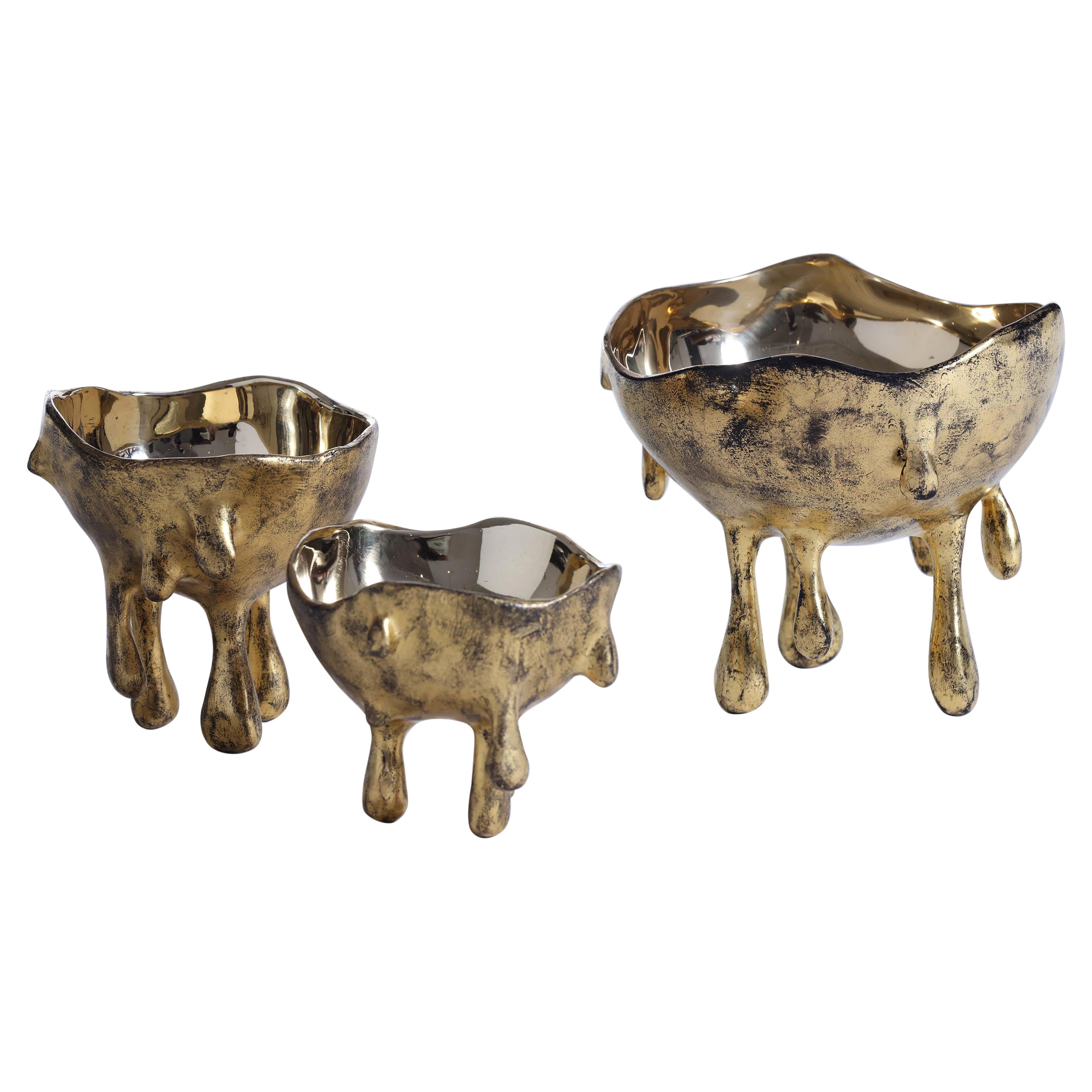 Set of 3 Wabi Bowls in Polished Gold Cast Bronze from Elan Atelier For Sale