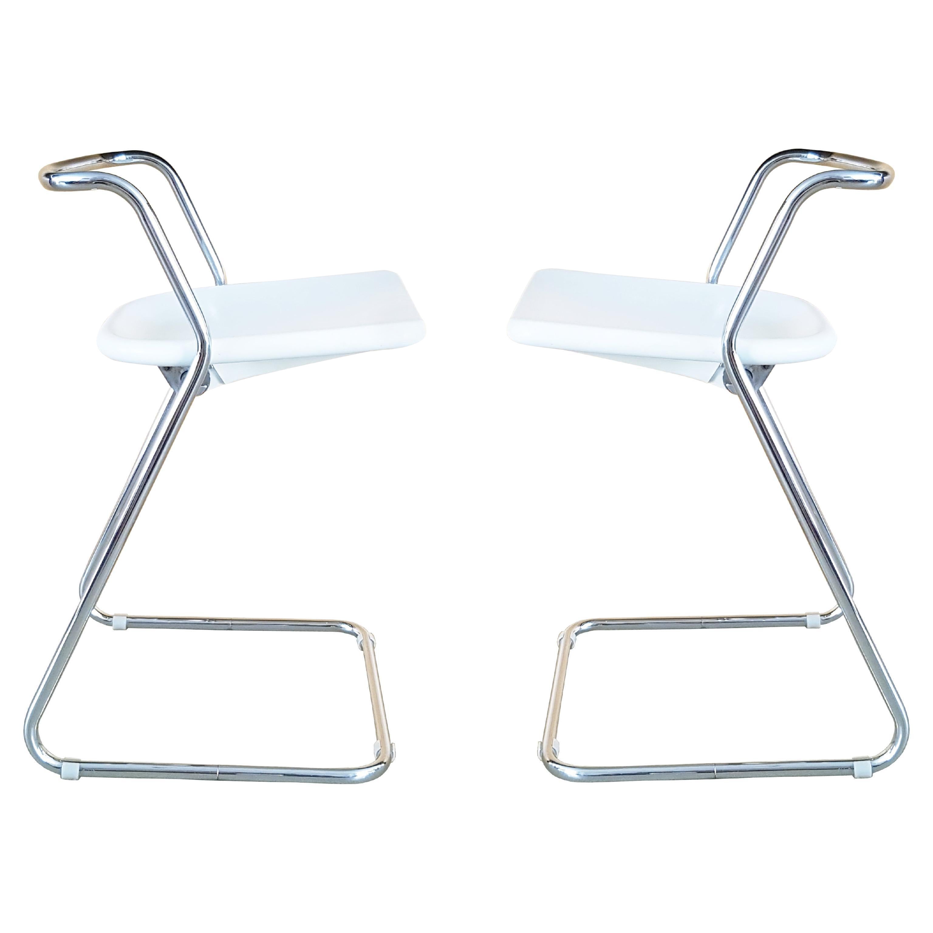 White Plastic & Chrome Plated Metal 1970s Stools by C. Salocchi for Alberti For Sale