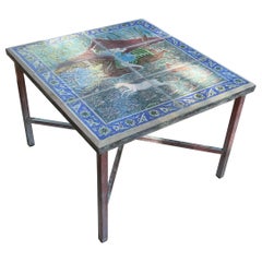 One of a Kind Antique Persian Tile Top Coffee Table