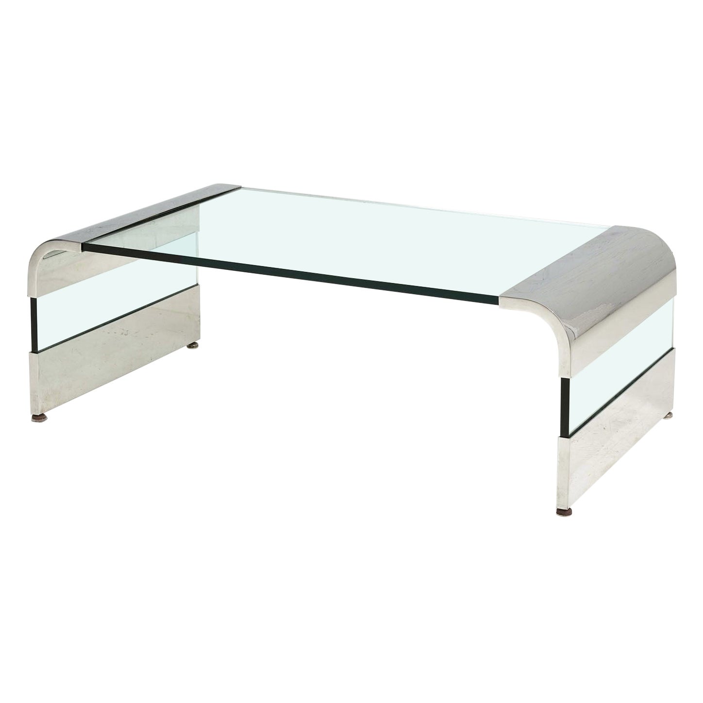 Stainless Steel and Glass Waterfall Coffee Table by Brueton, 1970
